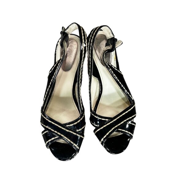 Nickels Black Roxanne Patent Wedge Slingback Heels 7M - Picture 3 of 8